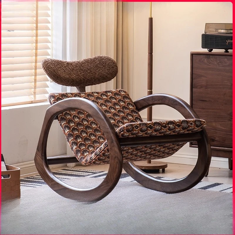 

Light luxury solid wood single casual rocking chair vintage style living room balcony fabric