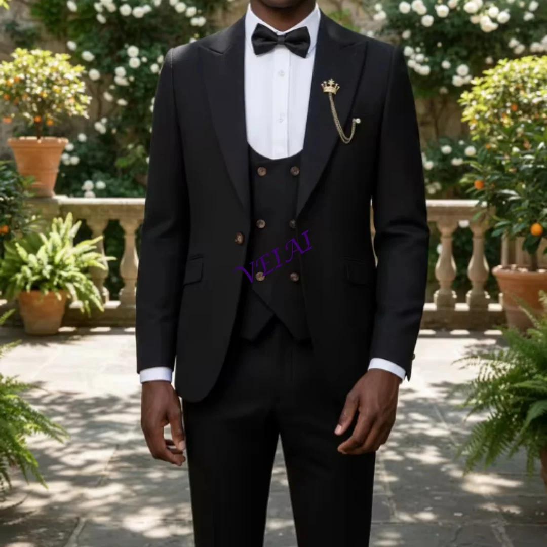 

CustomizedST Cassy black Men suit 3 piece set gray elegant slim fit formal office and leisure banquet groomsman set groom's wedd