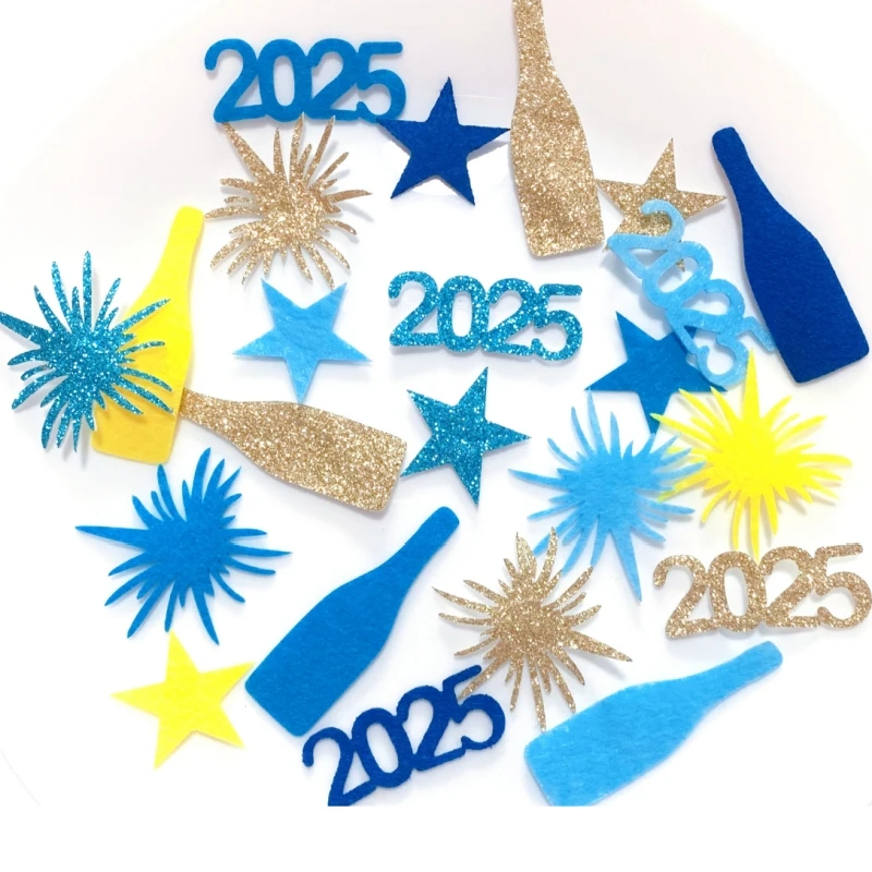 

100pcs 2025 New Year Celebration Gold Glitter Nonwoven Table Confetti - Festive Table Scatter for New Year Party Decorations