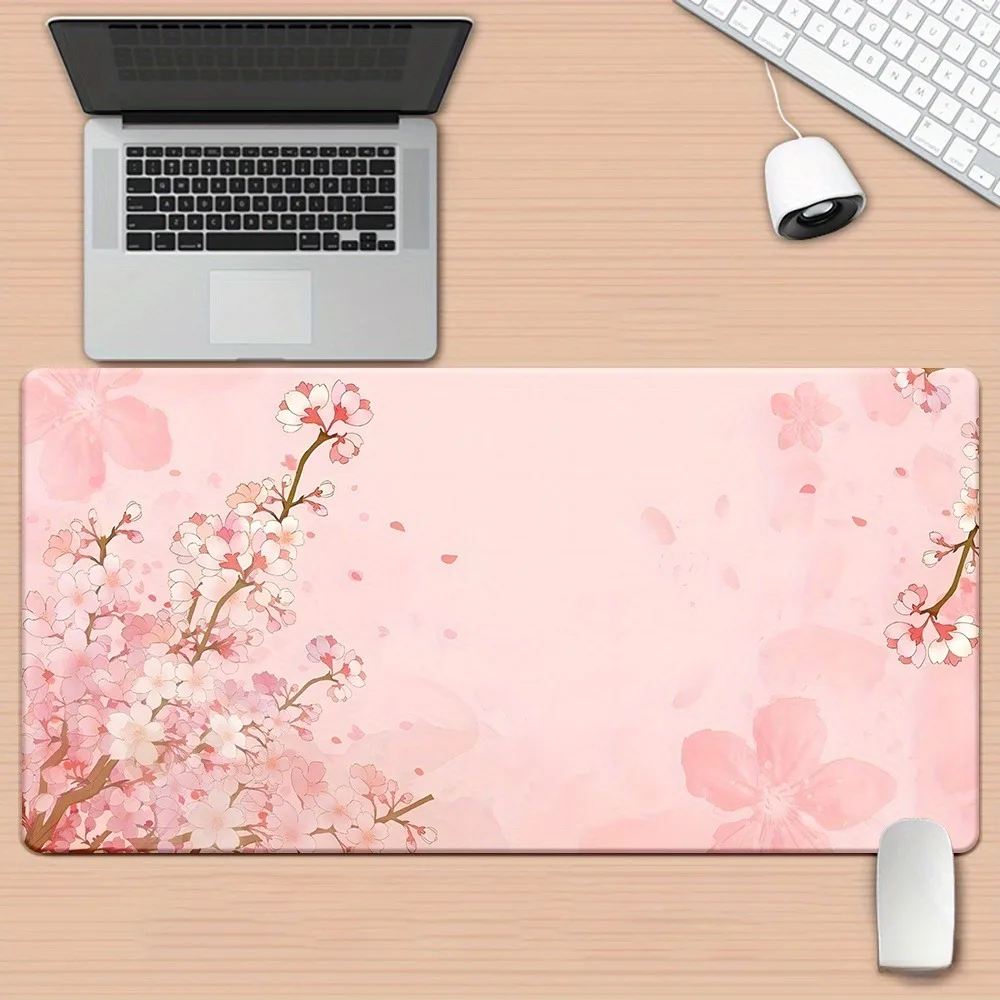 E-sports desk pad, anti-slip rubber extended mouse pad, light pink cherry blossom branch falling cherry blossom gentle watercolo
