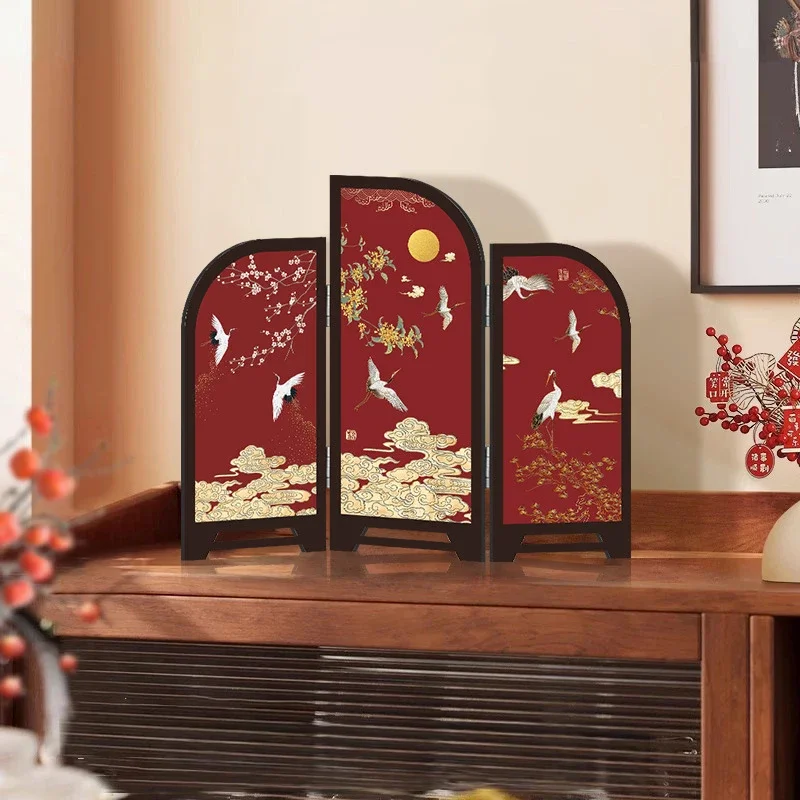 Mini Biombo Decorativo de Diseño Chino, Estilo Oriental, Separador Escritorio, Mueble Entrada de Alta Gama, Decoración