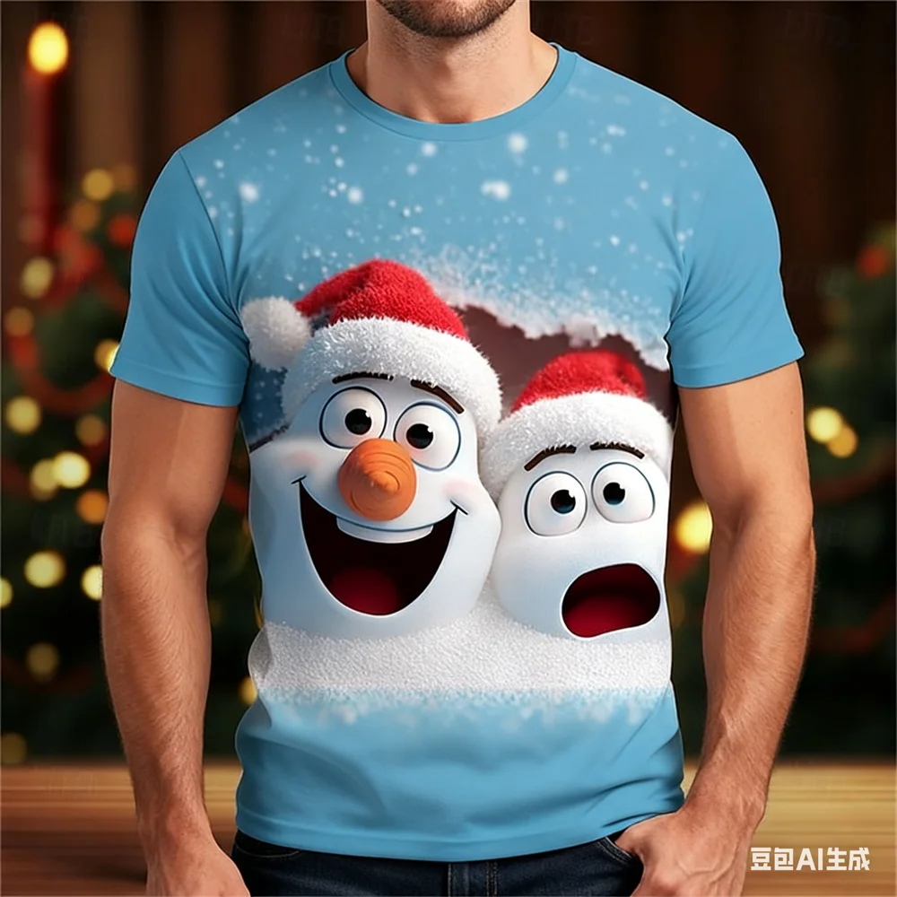 

Cute Christmas Snowman Pattern 3D Print Men's T-shirt Leisure Fashion Fun Short Sleeve Tee New Year Christmas Party Clothes Tops