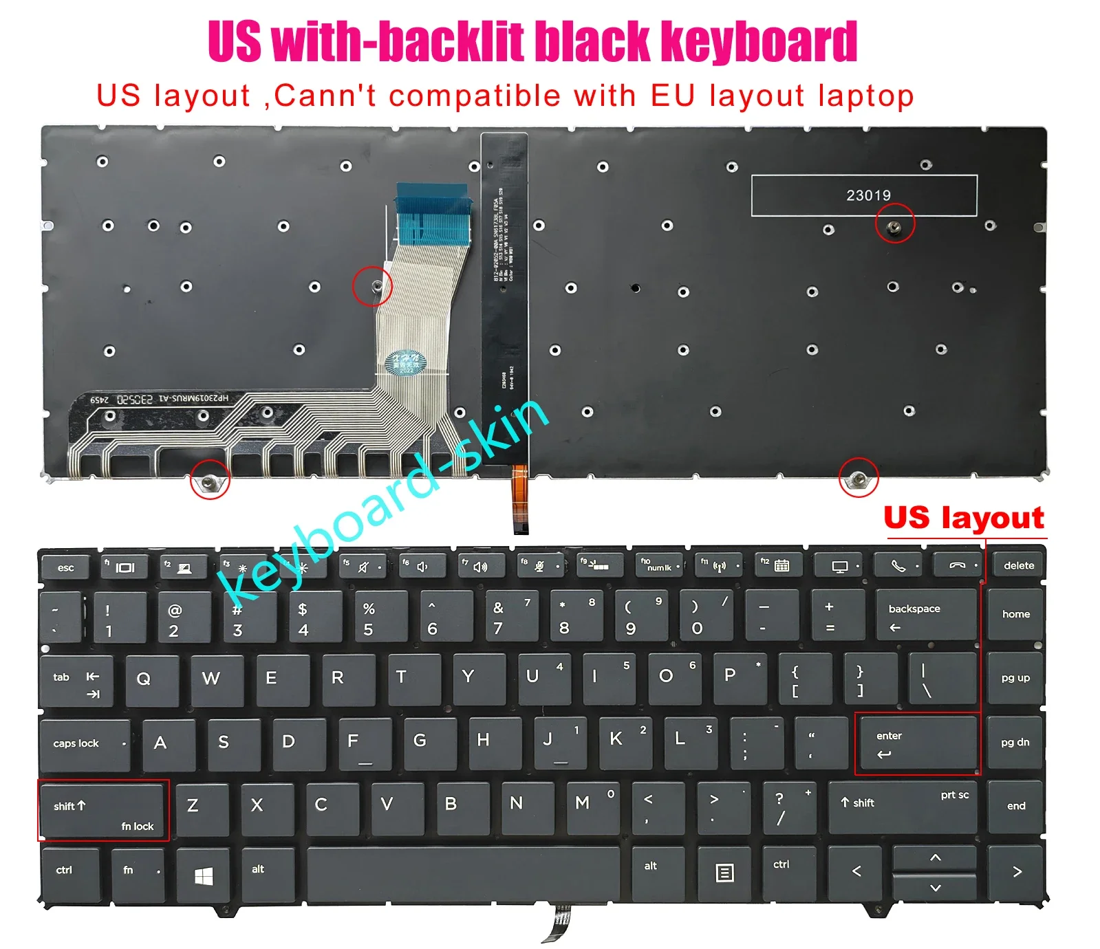 

New US with Backlit No-frame Keyboard for HP Elitebook 1050 G1 series laptop