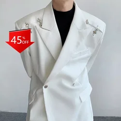 Y2K Temperament Airplane Buckle Pad Shoulder Suit mens  jacket costume homme  verde hombre men clothing coat men