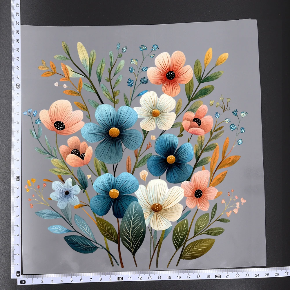 25CM Charming Wild Flowers Transfer Patches For Clothes DIY A-Level Washable Shirt Iron-on Thermal Stickers