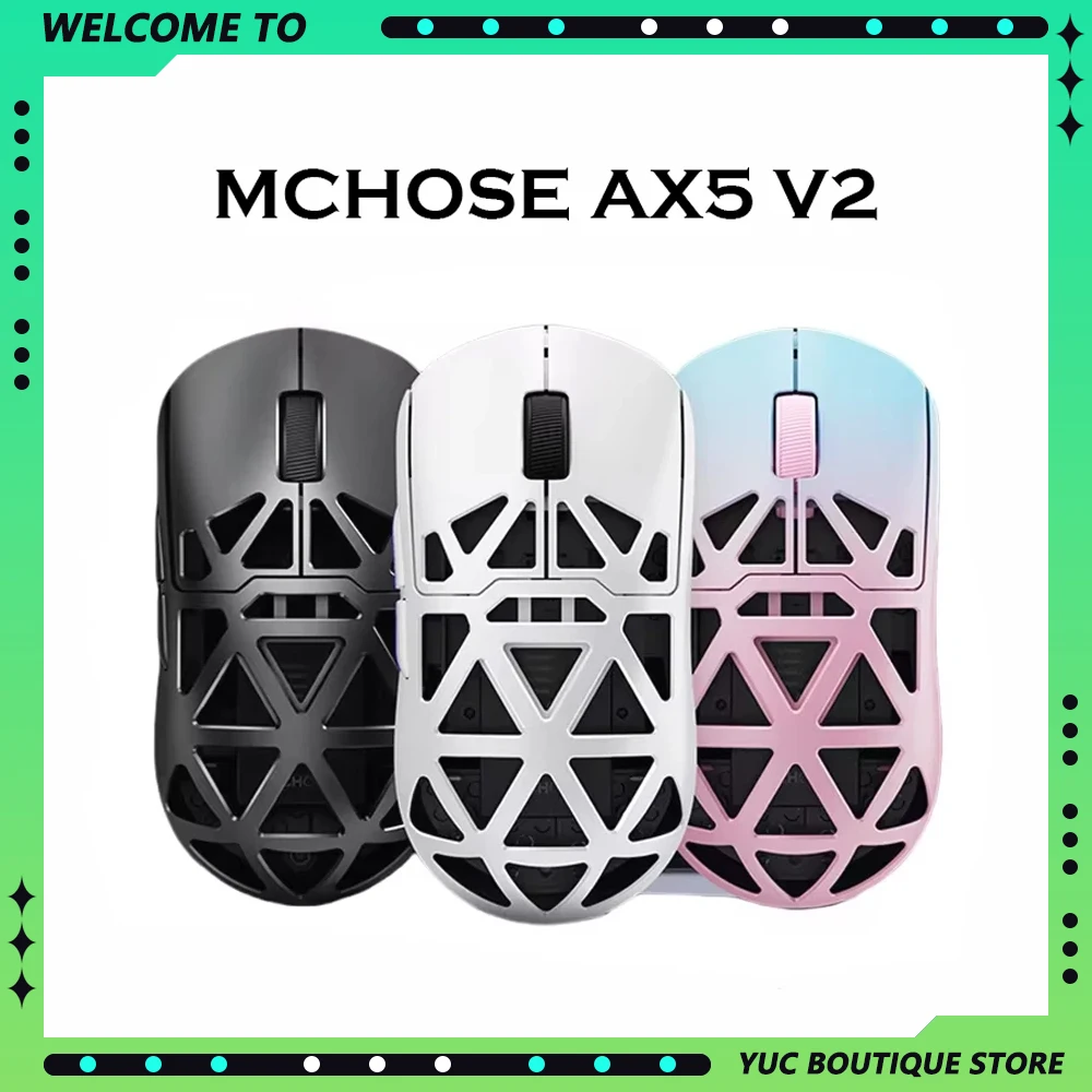 MCHOSE AX5 V2 Wireless Bluetooth Hollow Mouse E-sport PAW3950 Magnesium Alloy 8k Low Delay Ergonomics Custom Gaming Accessories