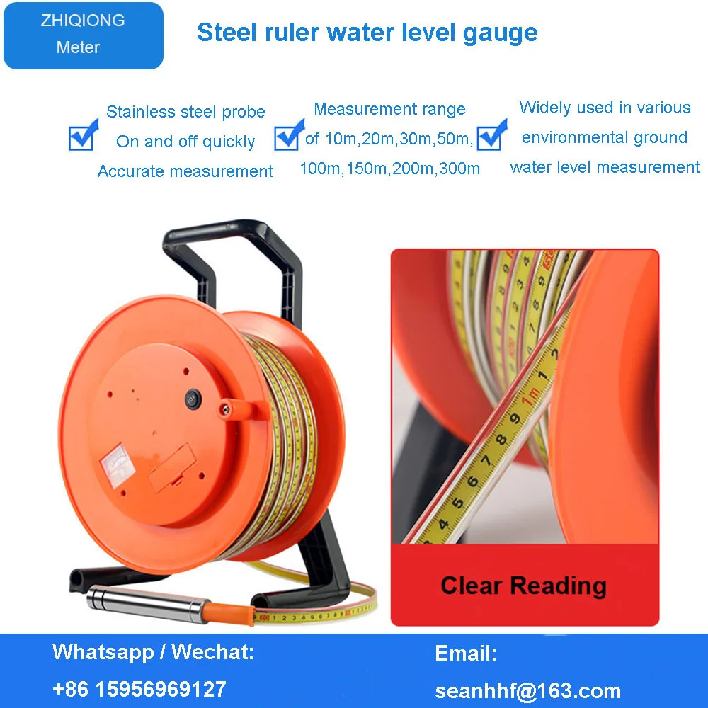 10m 20m 30m 50m 100m 150m 200m 300m Deep Well Analog Water Level Sensor Steel Ruler Cable Probe Measurement Equipment