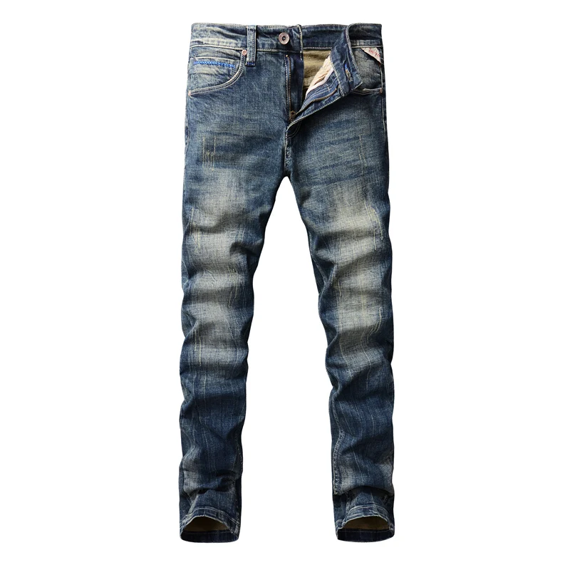 Vintage Fashion Men Jeans Retro Blue Stretch Slim Fit Ripped Jeans Men Classical Trousers Elastic Casual Designer Pants Hombre