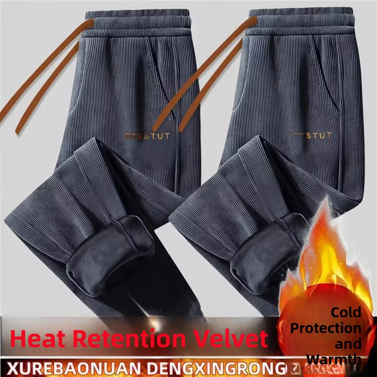 

Thiened Fce Lined Casual Long Pants Straight Leg Work Trousers for Men Outdoor Workers Autumn Winter Warm Loose Fit