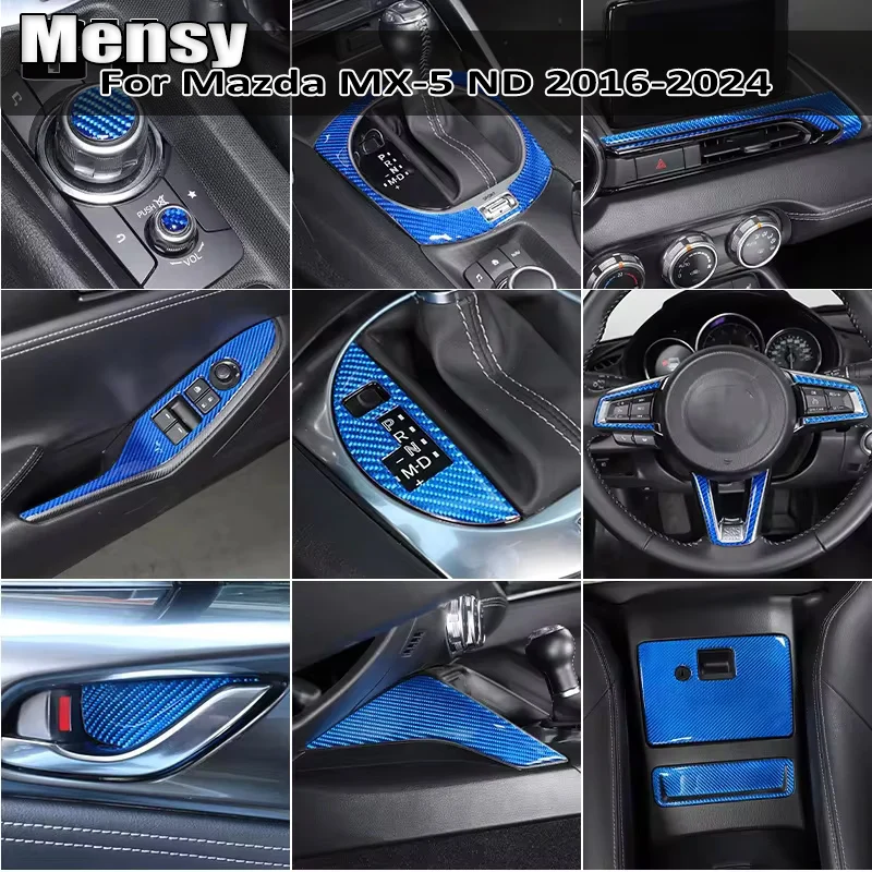 For Mazda MX-5 ND 2016-2024 Carbon Fiber Car Center Control Dashboard Steering Wheel Door Armrest Decoration Sticker Accessories