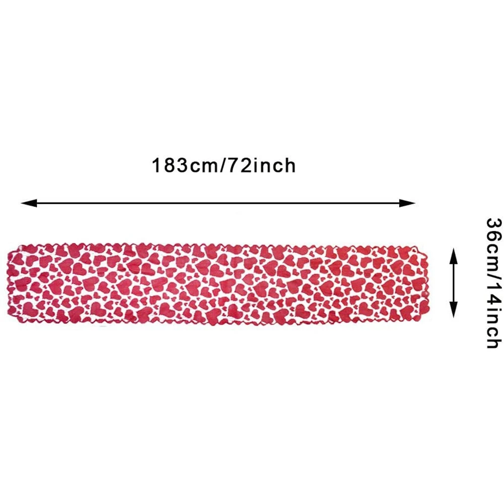 EAS-Runner Meja Merah Dekorasi Hari Valentine Renda Taplak Meja Makan Hati untuk Perlengkapan Pesta Valentine Oleh Baryuefull