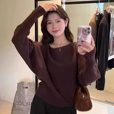 Batwing Long Sleeve Knitted Pullover Women 300g Thick Off Shoulder Top Korean Fashion Sweater Loose Casual Autumn Outwear Pull