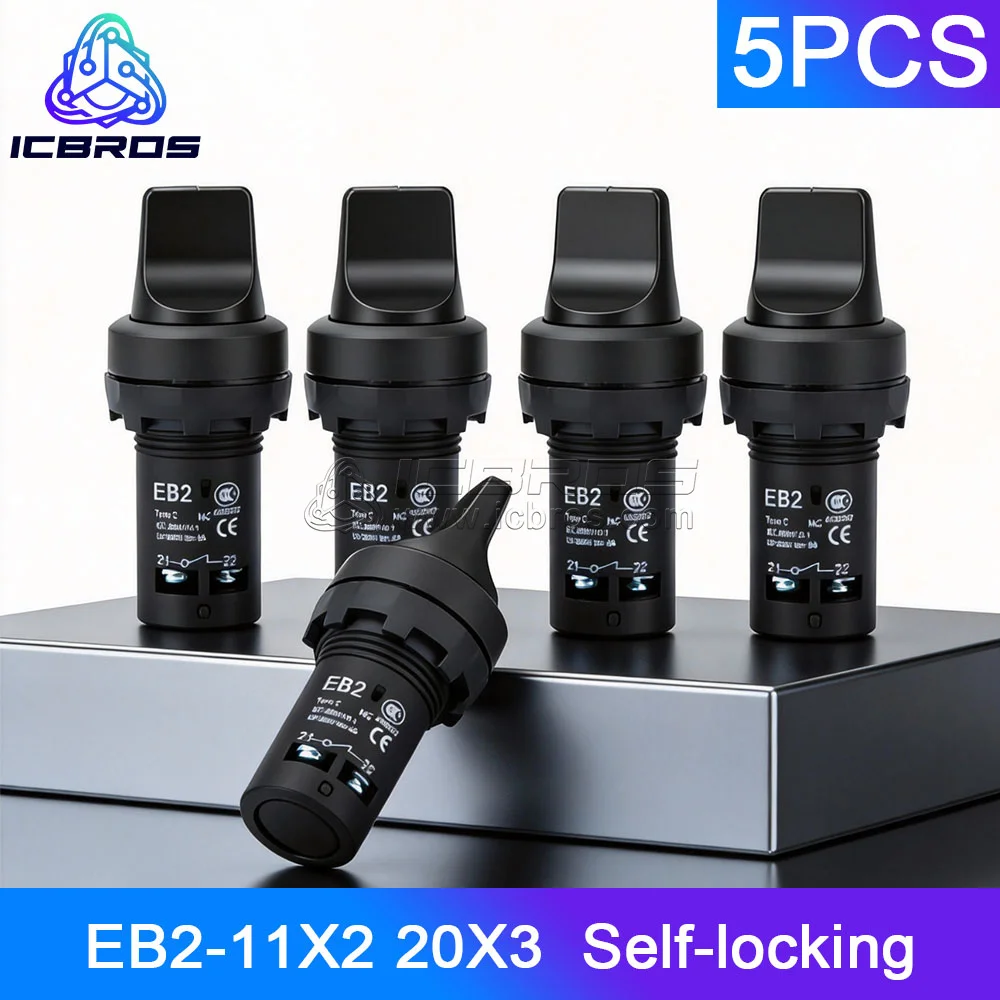 

EB2-11X2 20X3 2-позиционная 3-позиционная ручка переключателя Поворотный переключатель 22 мм с фиксацией Самоблокирующийся 1НО/1НЗ 2НО DPST 5A 300 В Выключатель питания