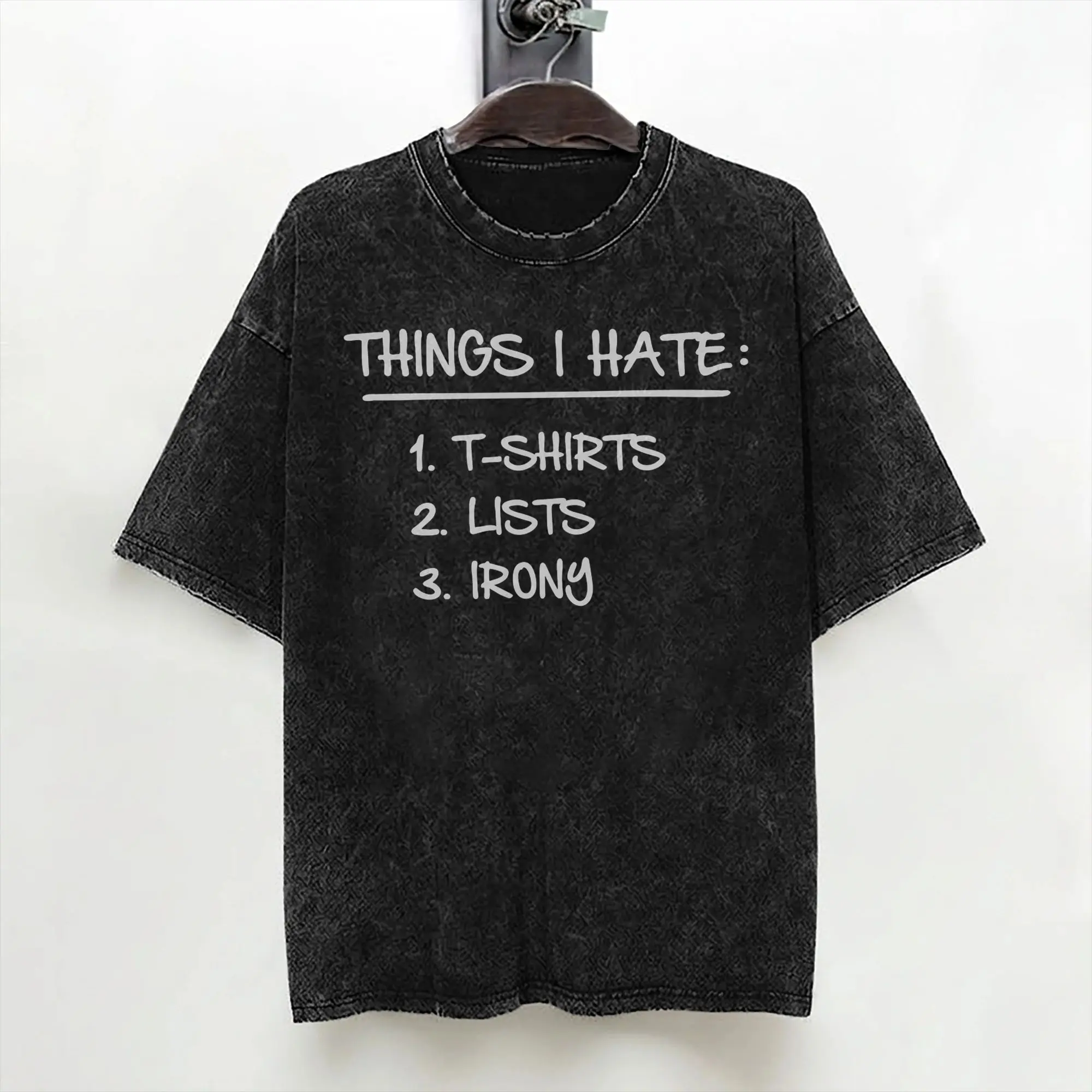 List of Ironic Things I Hate T Shirts Hip Hop Washed Cotton Harajuku T-Shirt  Vintage for Men Tops Streetwear Summer Tops Tees
