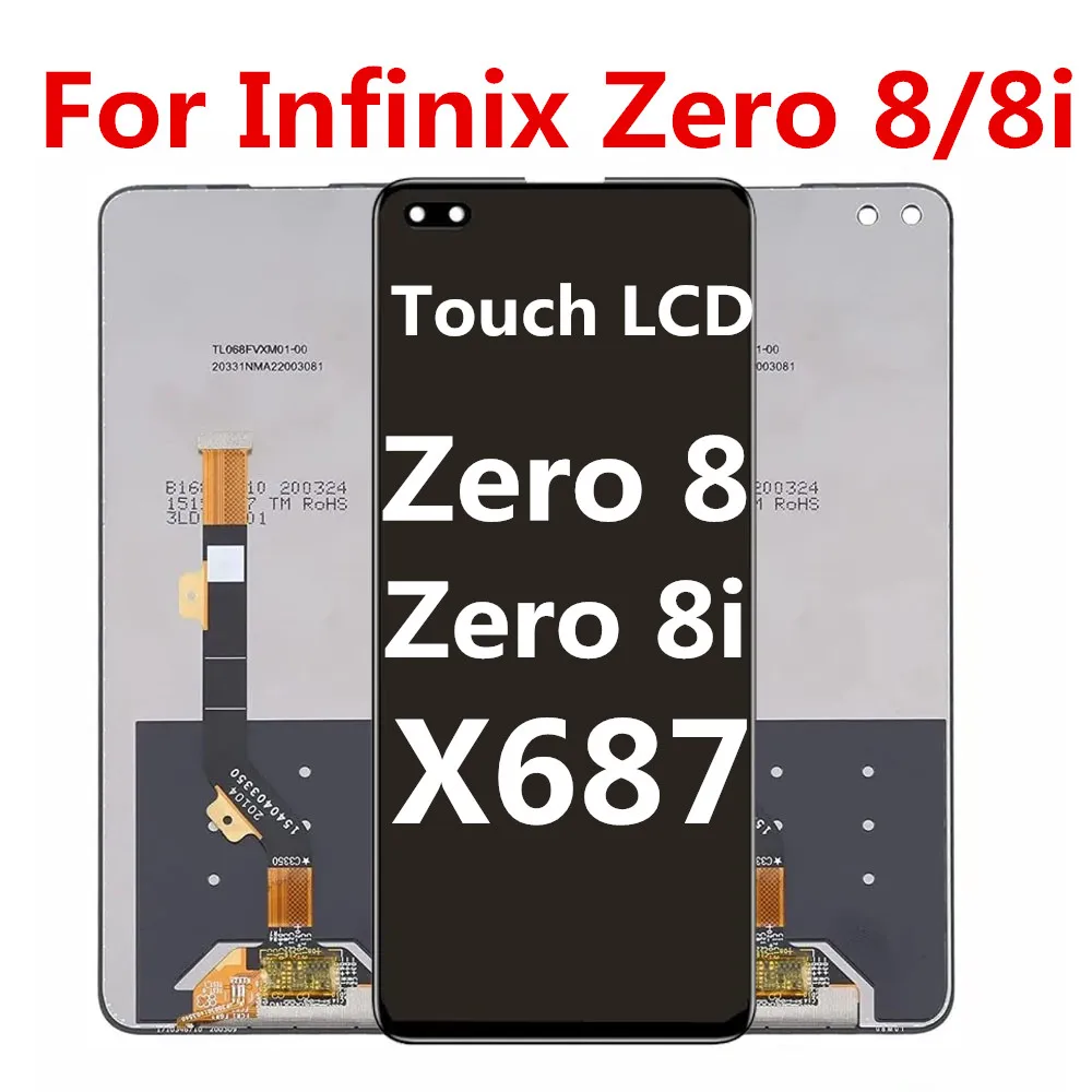 Black 6.85 inch For Infinix Zero 8 X687 / Zero 8i X687B LCD Display Touch Screen Digitizer Assembly Replacement