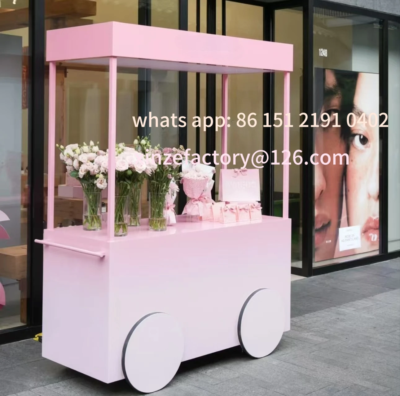 Customizable wrought iron clock in float supermarket store display promotion mobile cart sales showcase ice cream snack truck