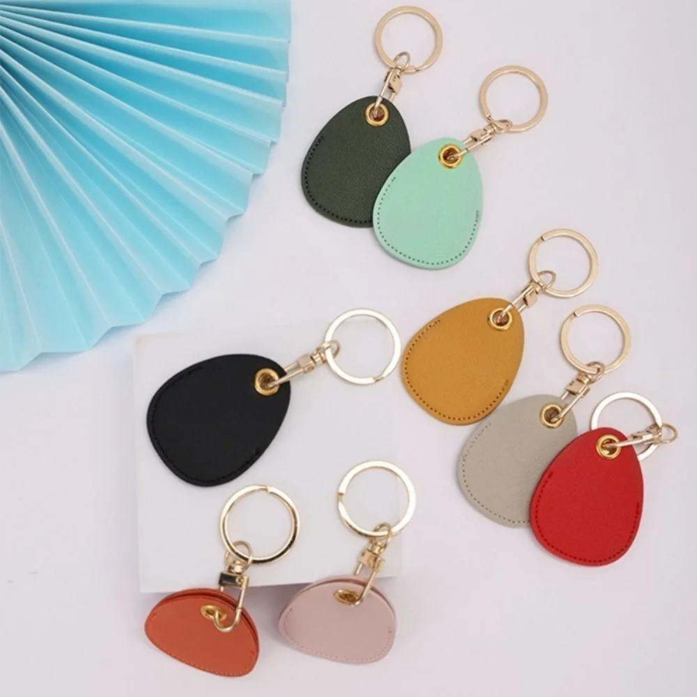 Cute Antirust Leather Keychain Solid Color Alloy Key Tag Ring Drop Access Card Holder