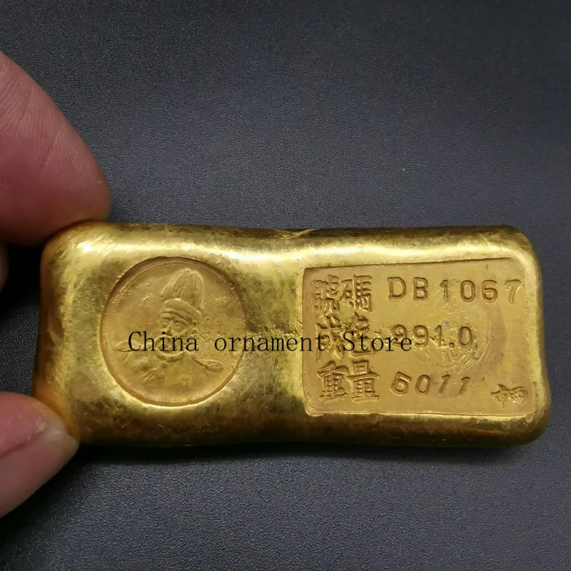 Antique-style gold ingots and bars, Yuan Dynasty head gold coins, solid brass gilded gold ingots, collectible display pieces, sp