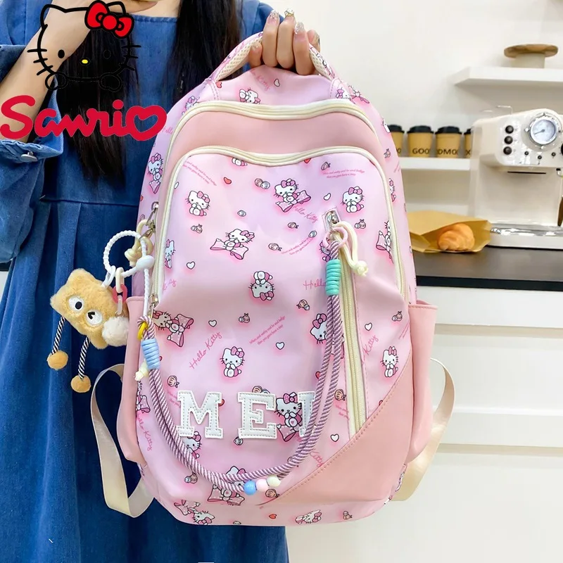  Hello Kitty Student School Bag Cute Backpack Large Capacity Simple Messenger Bags Commuter Outdoor Women's Backpack