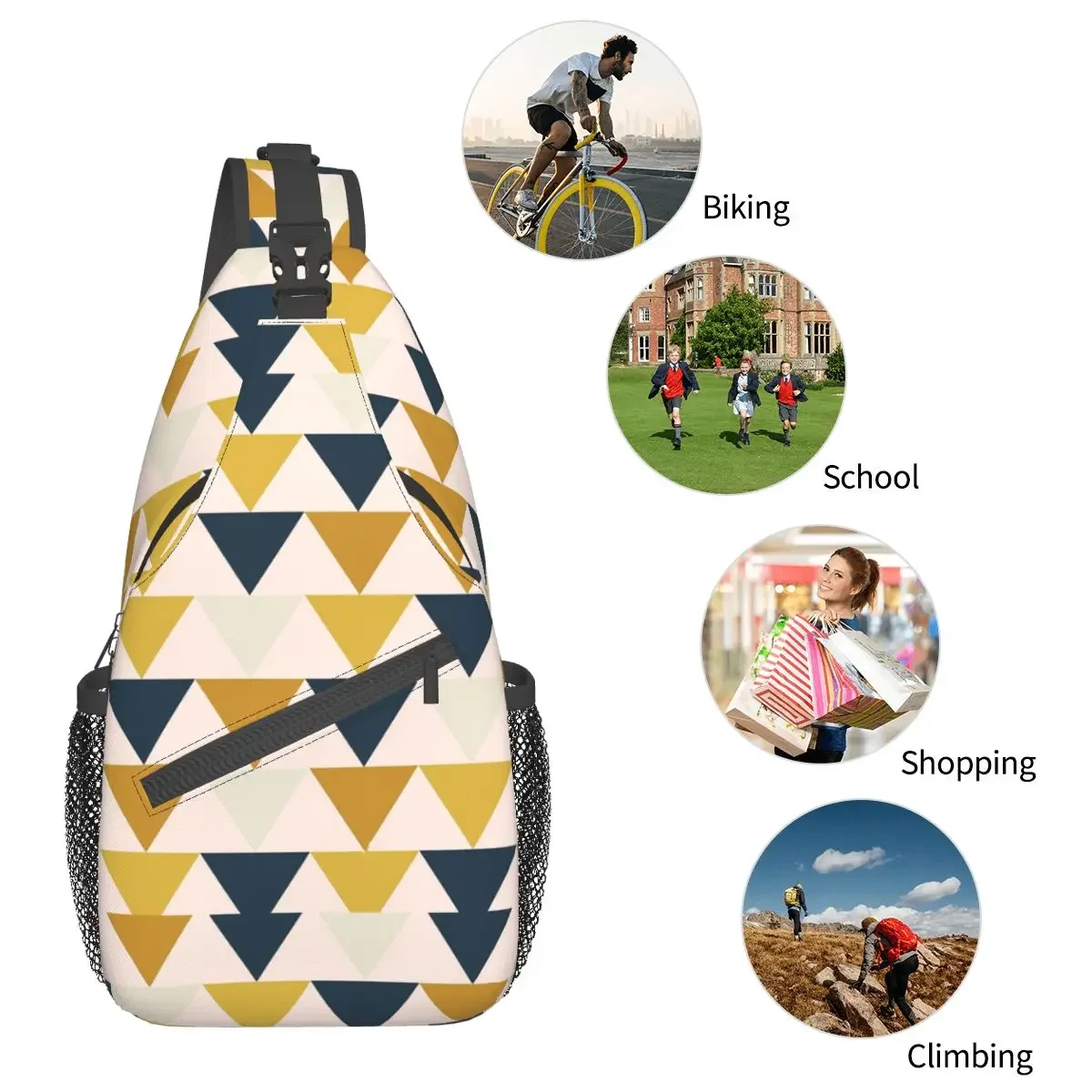 Arrow Yellows Navy Blue Sling Bag Chest Crossbody Shoulder Backpack Travel Hiking Daypacks Geometric Pattern Bag