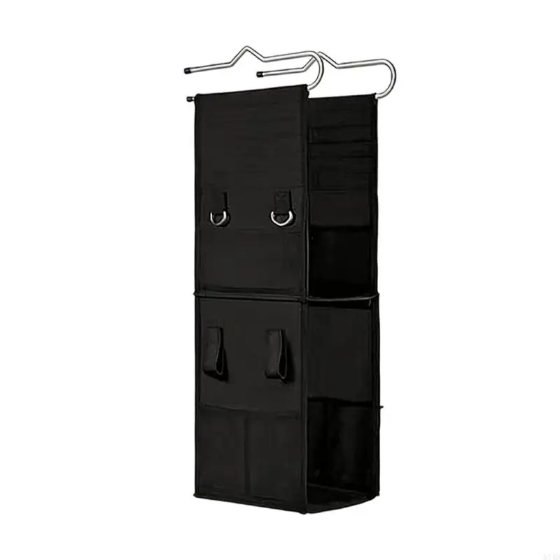 Hanging Closet Shelves with 3 Open-Front Levels, Side Pockets and Front Accessory Holders for Clothing, Towels, Bags, and 37JD