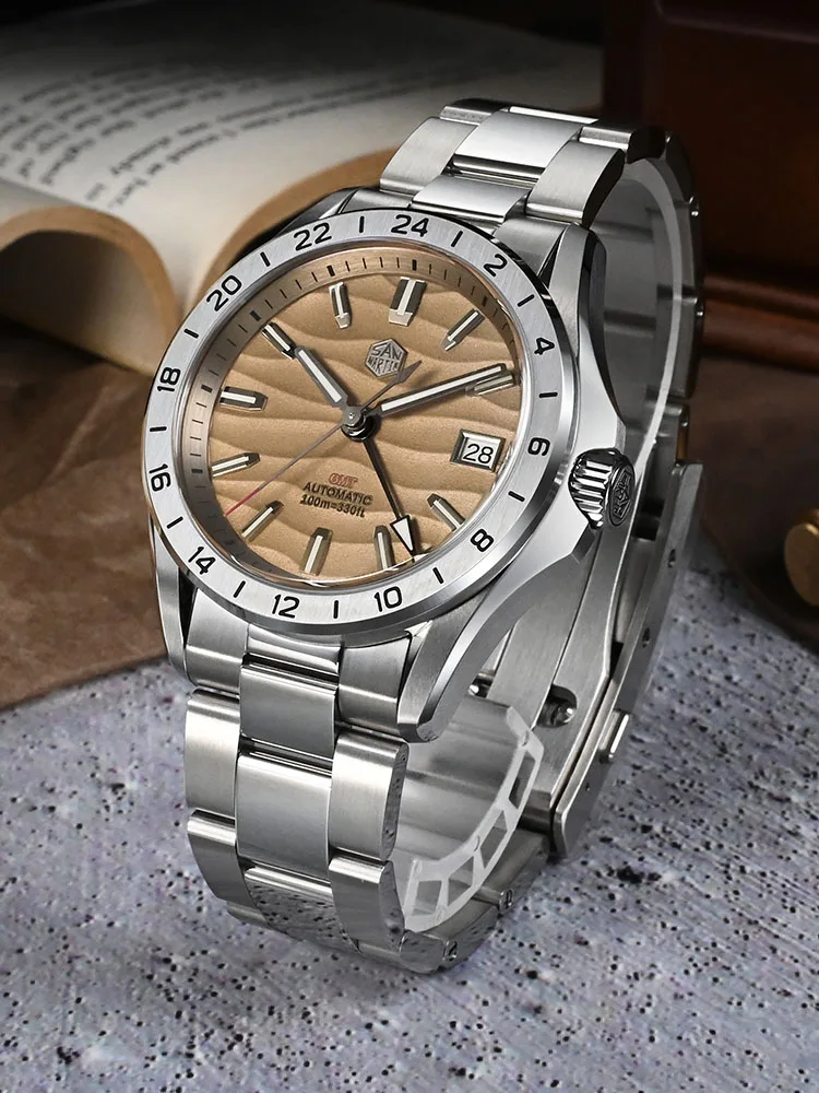 San Martin New 39mm Desert Texture Luxury Men Watch NH34 GMT Automatic Mechanical Business Dress Sapphire 10Bar Luminous SN0129