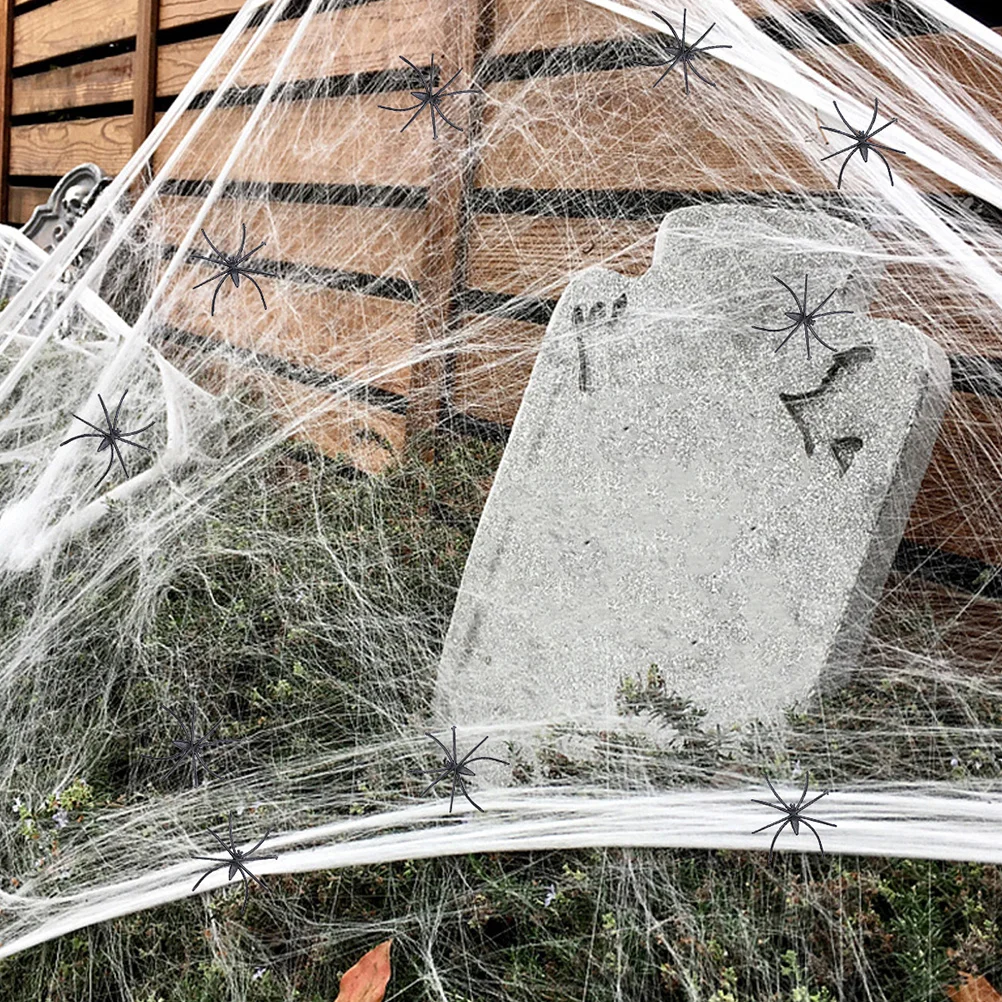 

Halloween Spider Decor Set Large Cotton Web Simulation Spiders Party Layout Props Festive Atmosphere Indoor Outdoor Use