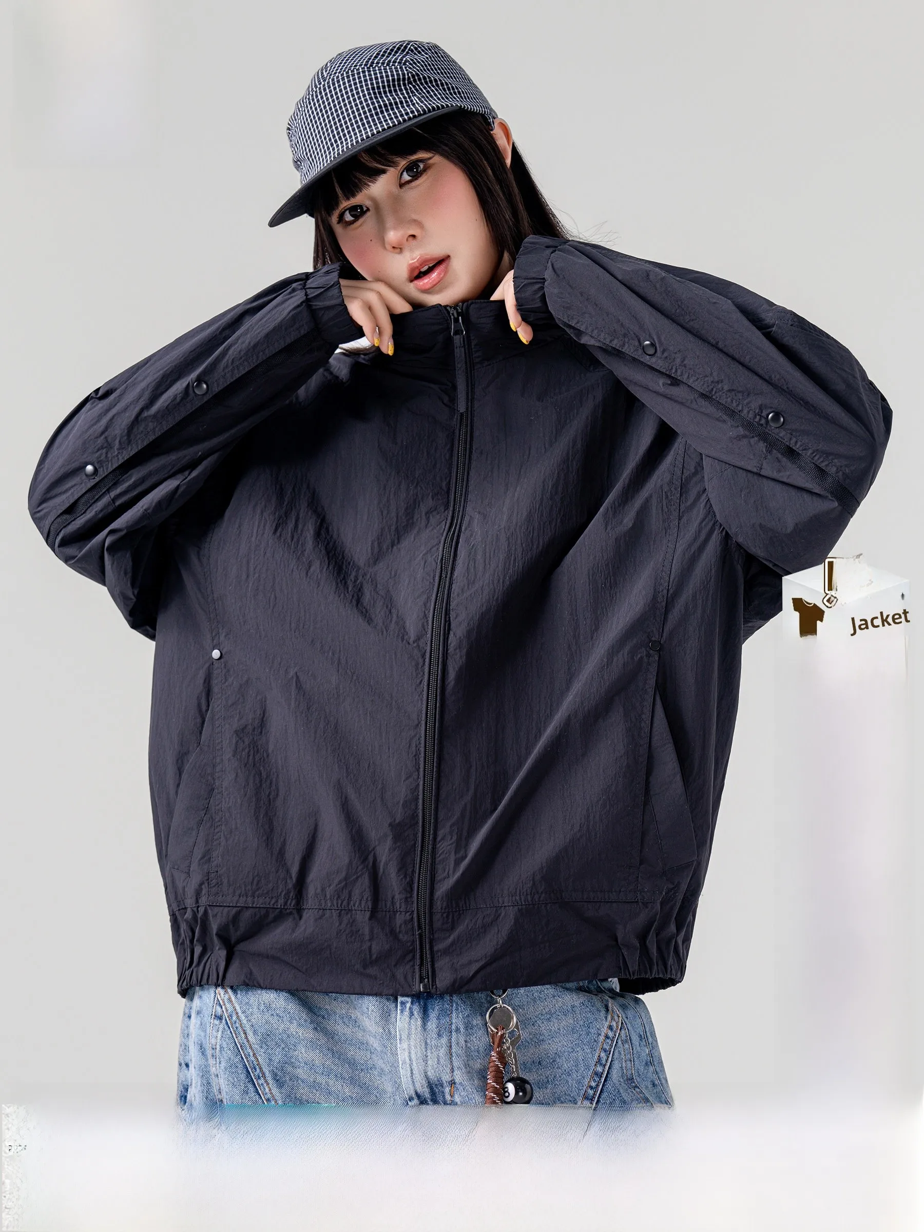 AOGZ American Style Thin Stand Collar Jacket Unisex Spring Summer New Mesh Splicing Loose Casual Breathable Outerwear