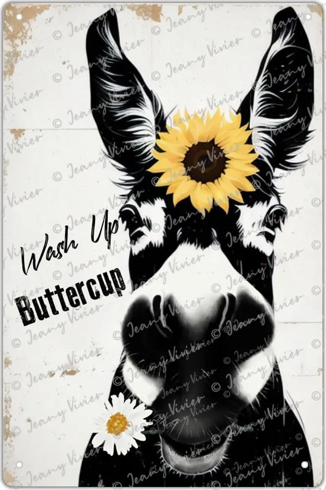 Metal Tin Retro Sign Wash Up Buttercup, Donkey Metal Poster, Funny Donkey Wall Art, Bathroom Hanging Decor, Home Decor, Funny To