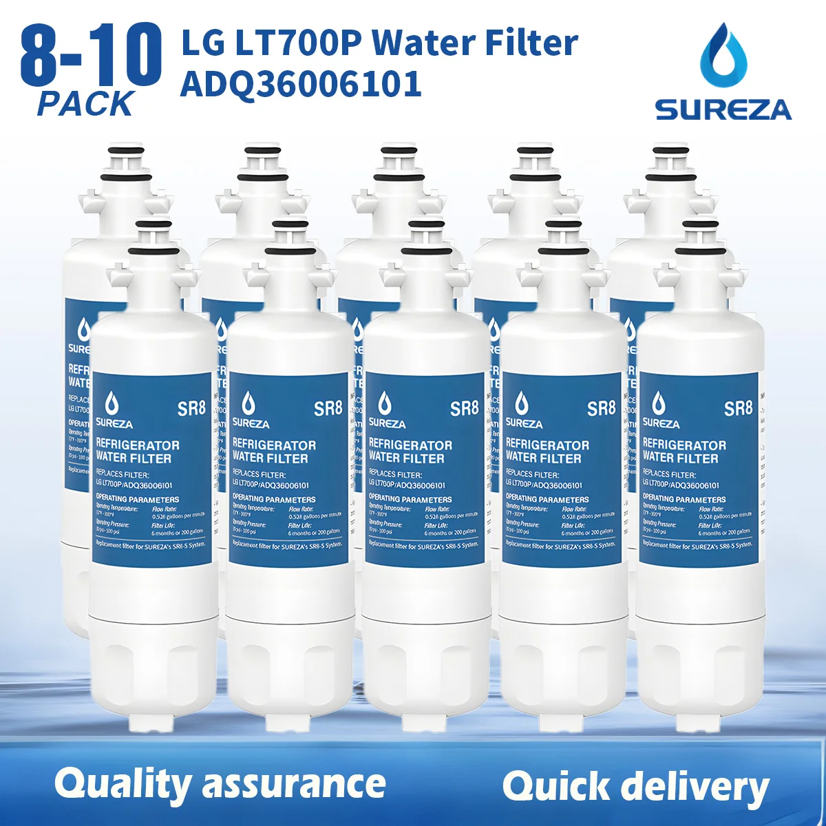 

LG LT700P ADQ36006101 Water Filter Replacement for ADQ36006102 RWF1200A Kenmore 9690 AGF80300801 LFXC24726S LMXS27626S, 8-10PACK