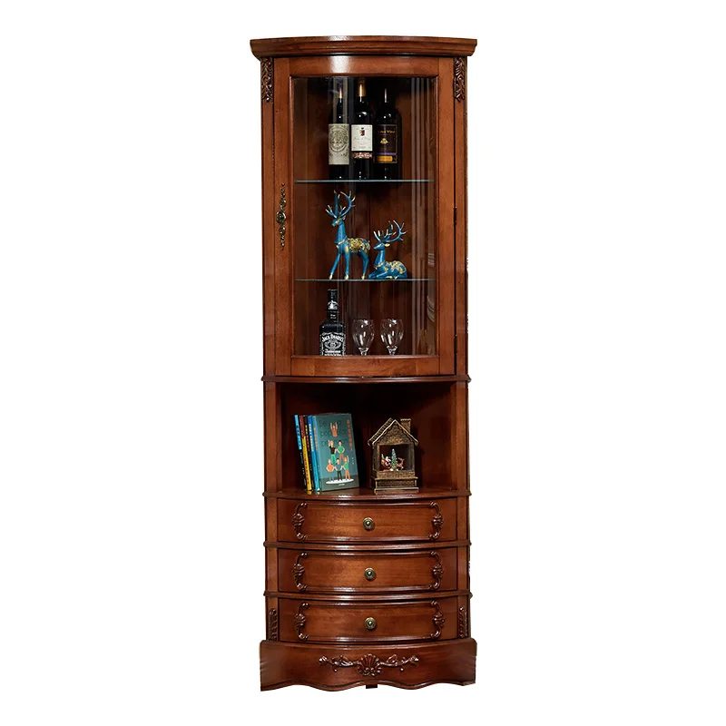 

OEM Solid Wood Furniture Manufacturer Glass Door Display with Drawers Living Room Wine Cabinet Wooden Display Storage Cabinet