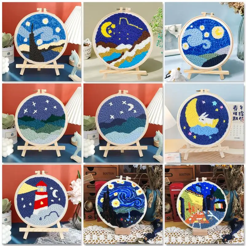

Punch Needle Embroidery Kits For Adults Scenery DIY Craft Yarns Embroidery Set for Beginner Cross Stitch Home Painting Decor
