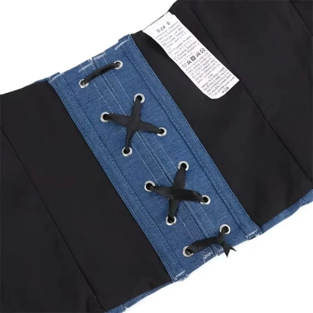 Джинсовый однобортный жилет синего цвета, женский корсет без бретелек и поддержки груди, корректирующие топы в придворном стиле, корсет-бюстье