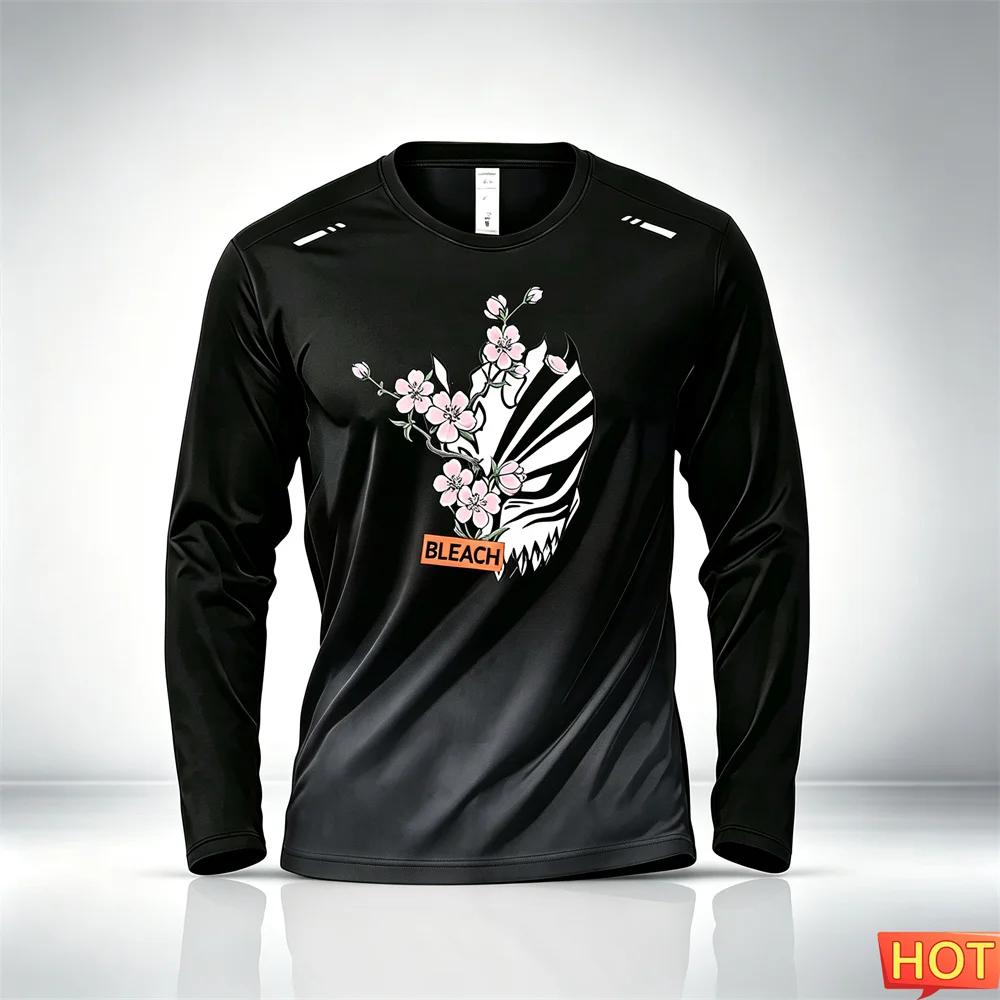 Anime Pattern Men's Long Sleeve T-shirt Autumn Men's Fitness Gradient T-shirt Elastic Training Sports T-shirt Gym men's clothing