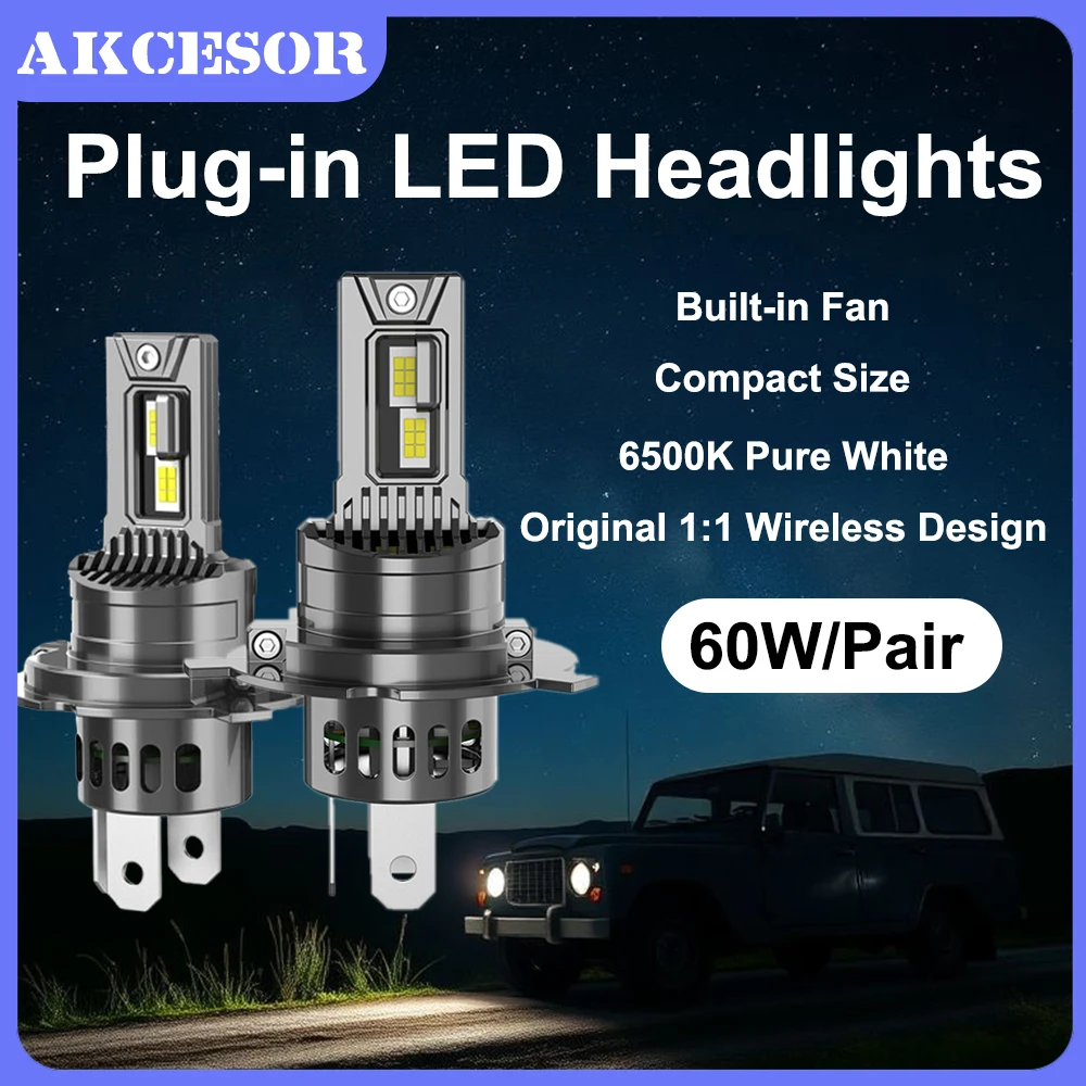 

Mini H4 LED Wireless Headlight Bulbs H7 H8 H9 H11 9004 9005 9006 9007 H1 H3 9008 H13 High/Low Beam Cooling Fan All in One