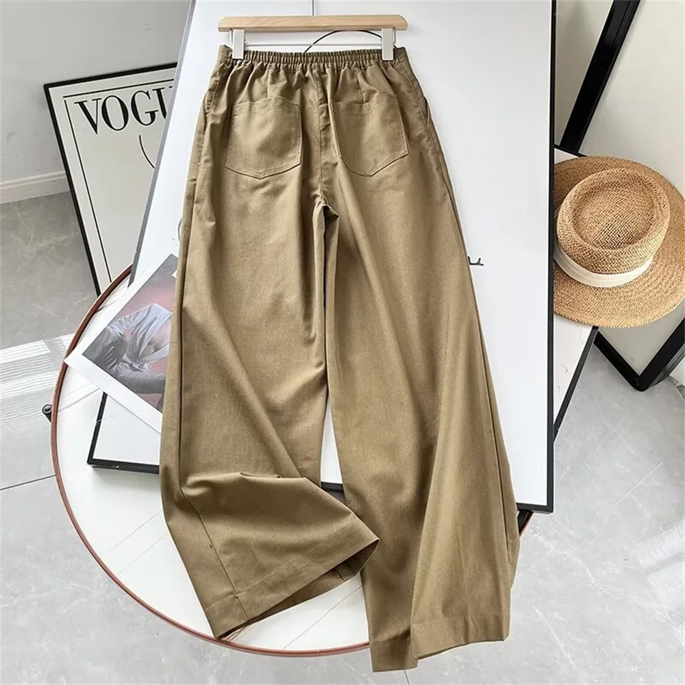 Cos Lris 2024 Summer Women\'s Casual Sports Style Pleated Comfortable Straight Pants Floor-Mopping Pants