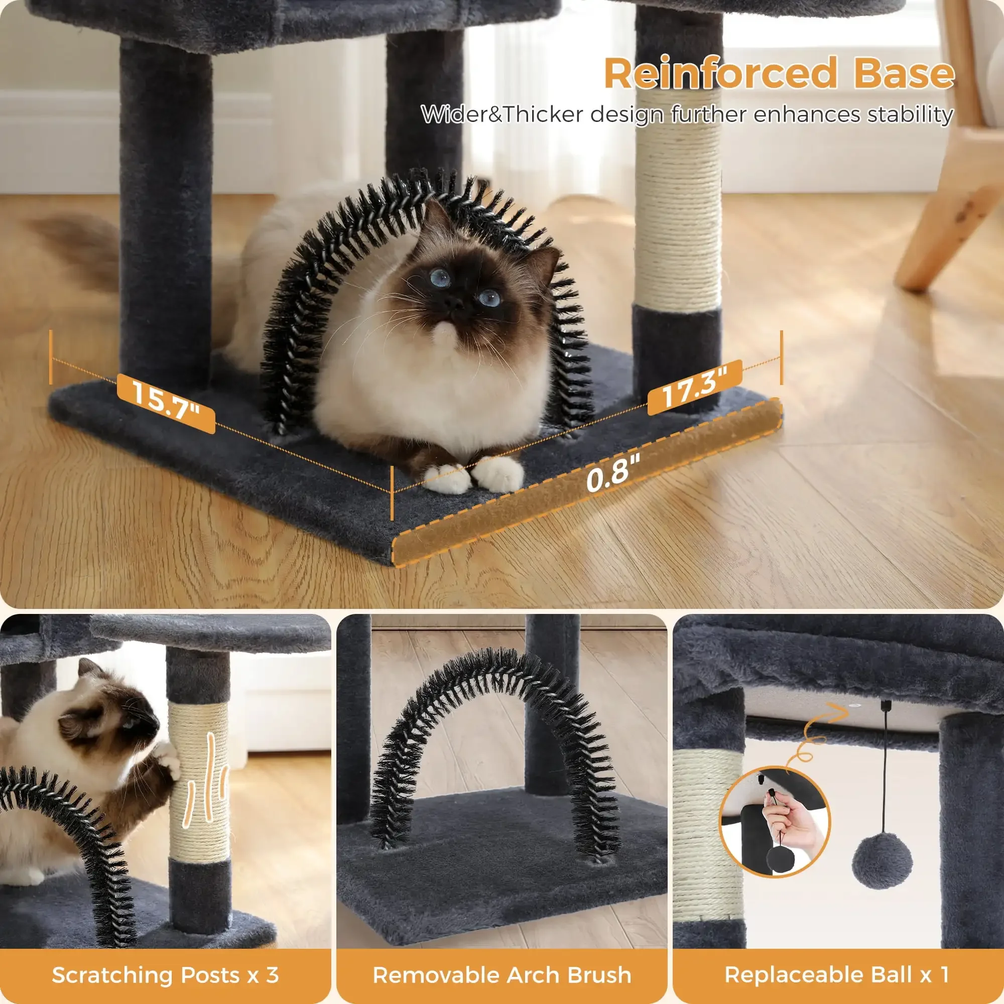 42" Cat Tree Tower Cat Condo with Large Perch Scratching Posts for Indoor Cats