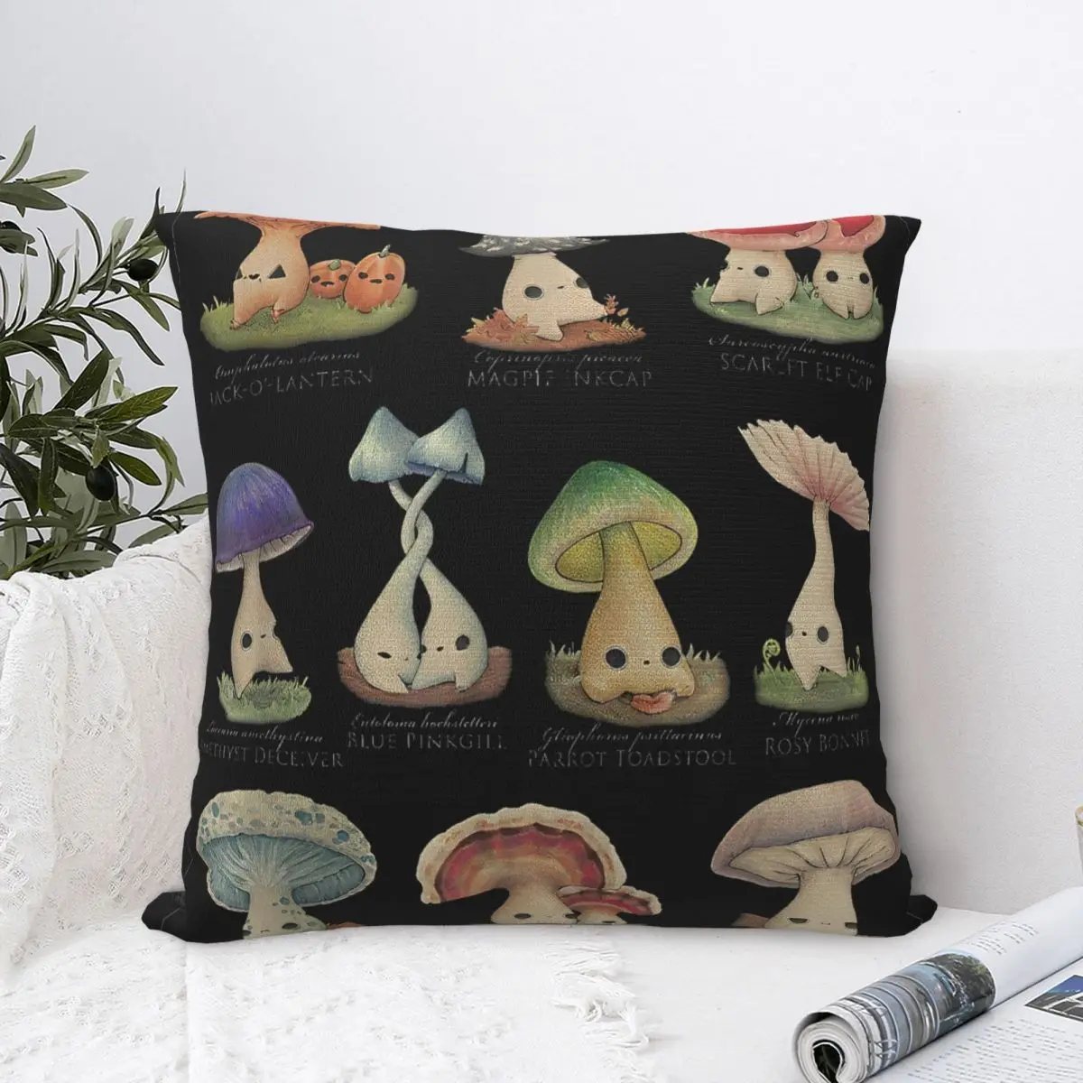 Mushling Identification 2nd Edition Botanical Mushroom Pillow Case Cushion Covers Zippered Decorative Pillowcover for Bed