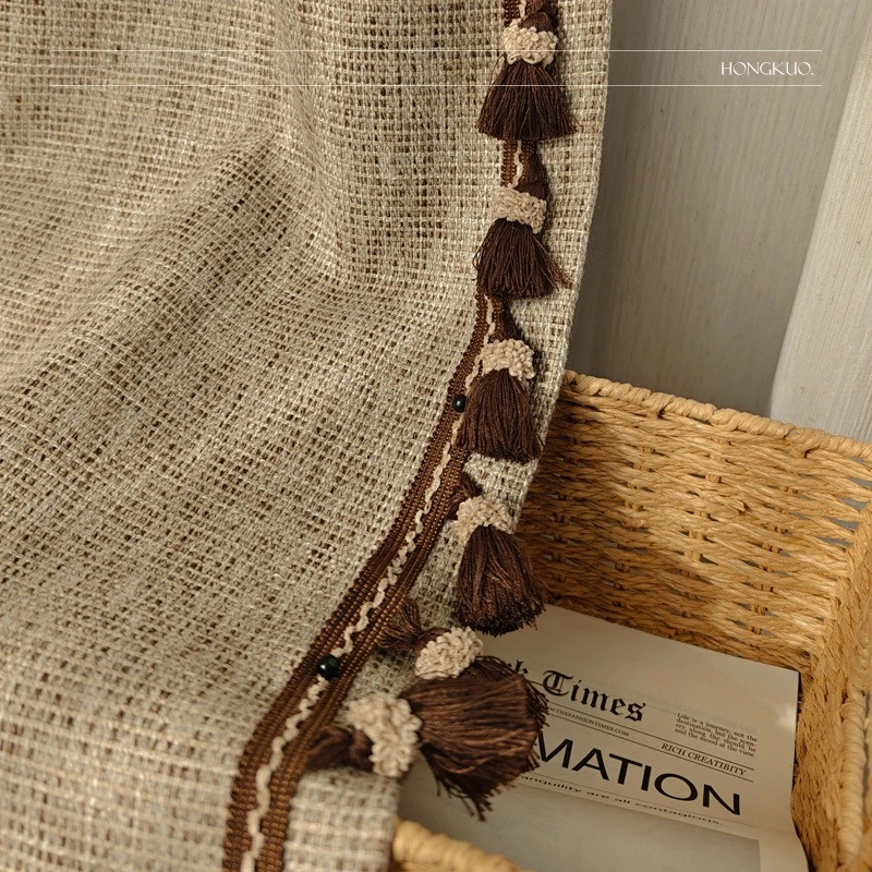 Plaid Texture Color Woven Cotton and Linen Living Room  Curtains for Bedroom Custom Size Fashion Luxury Elegant