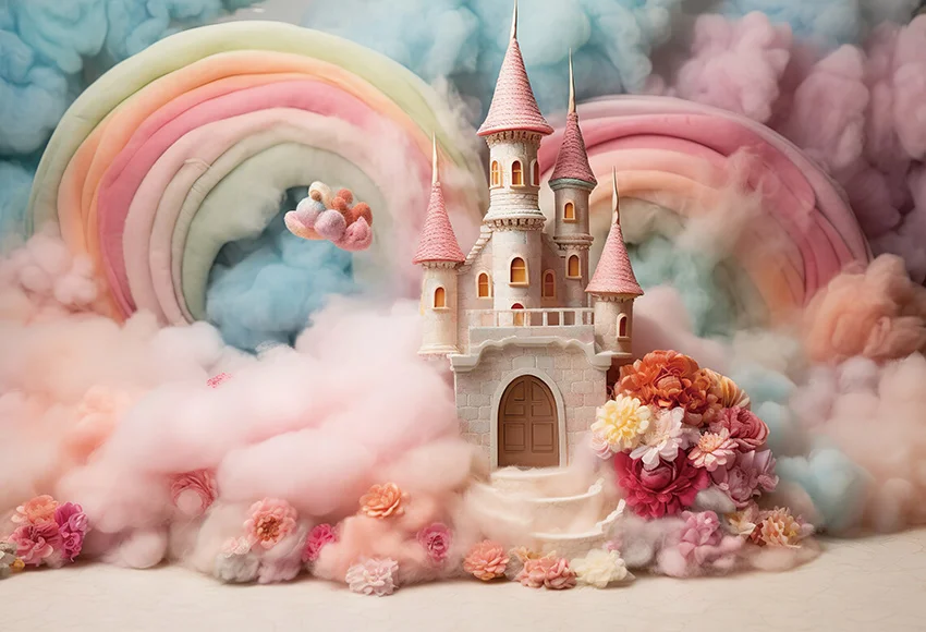 Mehofond Photography Background Colorful Cloud Rainbow Castle Girl Birthday Party Cake Smash Portrait Decor Photo Backdrop Studi