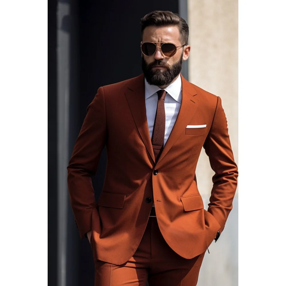 Ternos formais masculinos com lapela de entalhe, 2 peças, moda, único breasted, sólido, smoking de casamento, negócios, casual, escritório (jaqueta + calça)