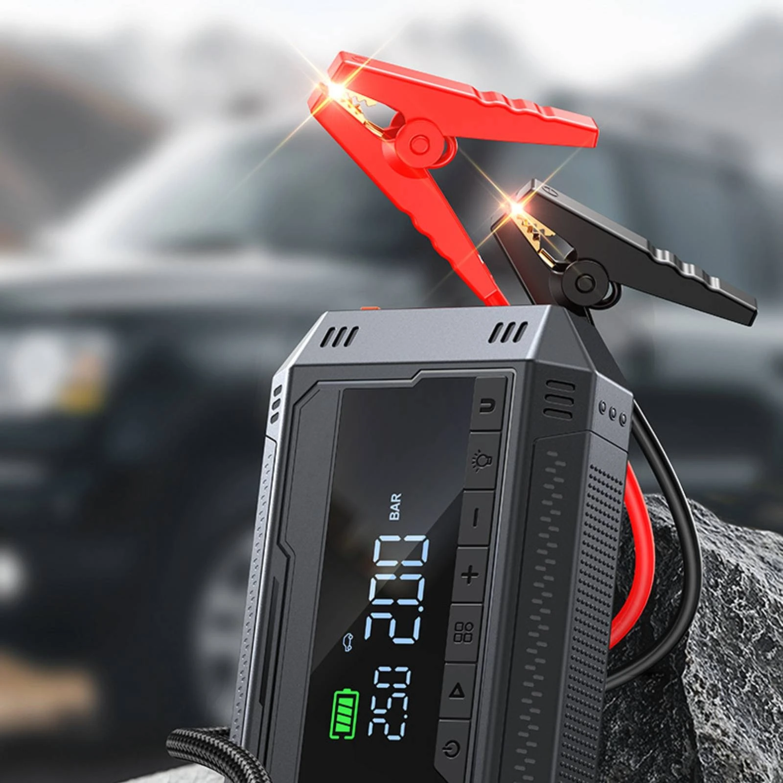 Car Jump Starter with Air Compressor Rechargeable Jump Starter with Air Compressor Portable Power Bank with Flashlight Smart