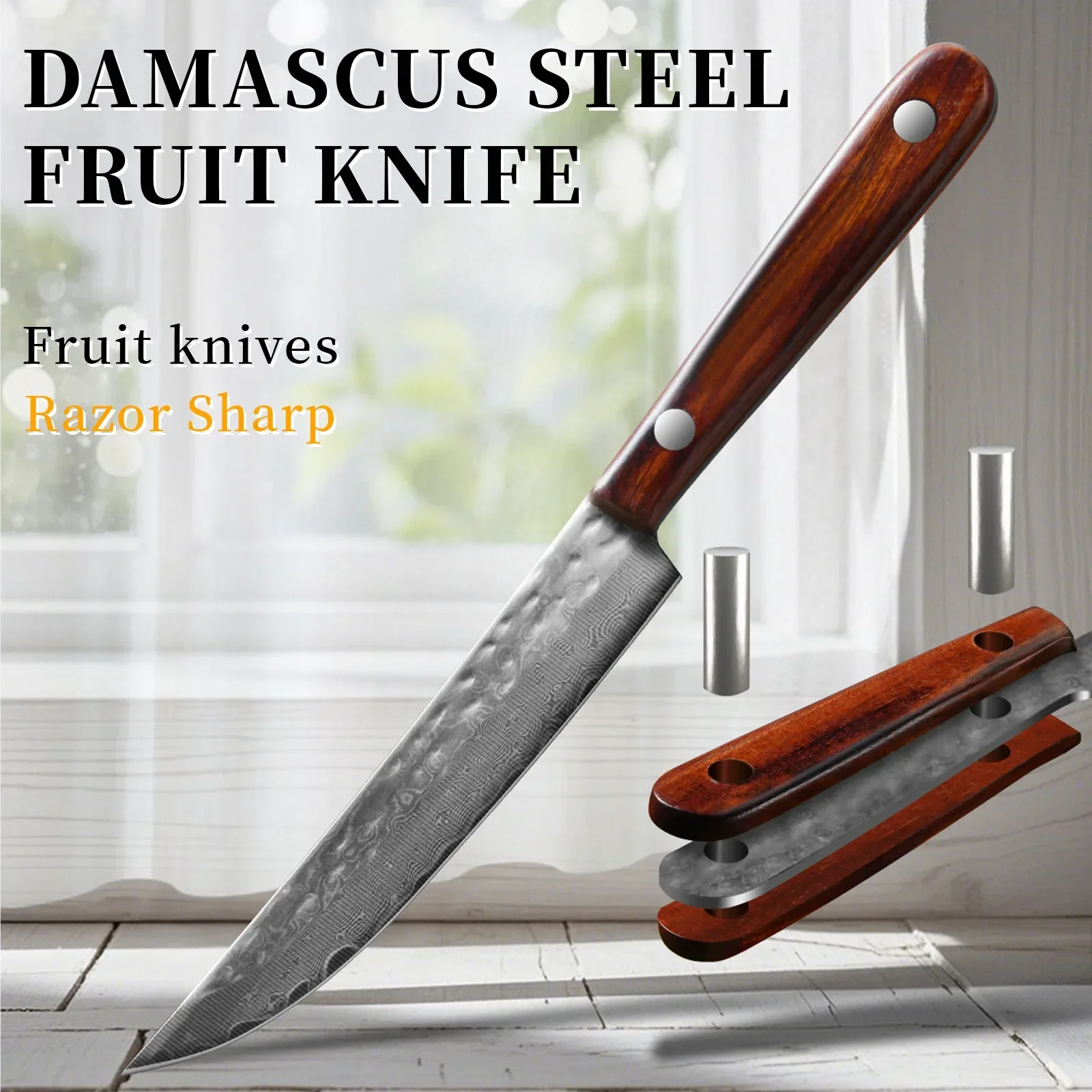 

Forged Damascus Steel Fruit Knife Sharp Fruit Potato Peeling Knife Solid Wood Handle Cutter Cooking Kitchen tool