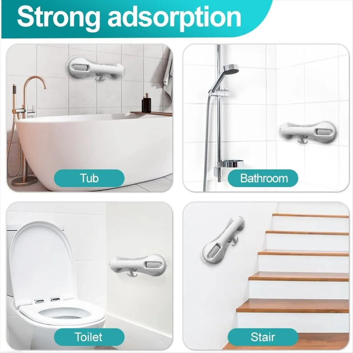 ABFW 1Pack Grab Bars for Bathtubs and Showers with 3 Suction Cups, Heavy Duty Handle Removable Handrails for Seniors