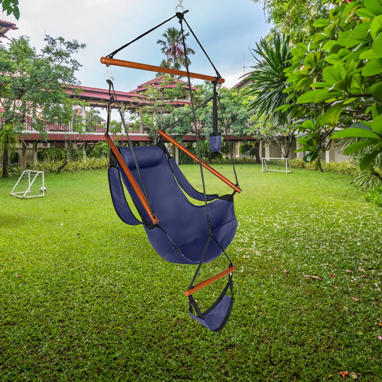 

Oxford Cloth Hardwood with Cup Holder Wooden Stick Perforated 100kg Seaside Courtyard, Oxford Cloth Hanging Chair