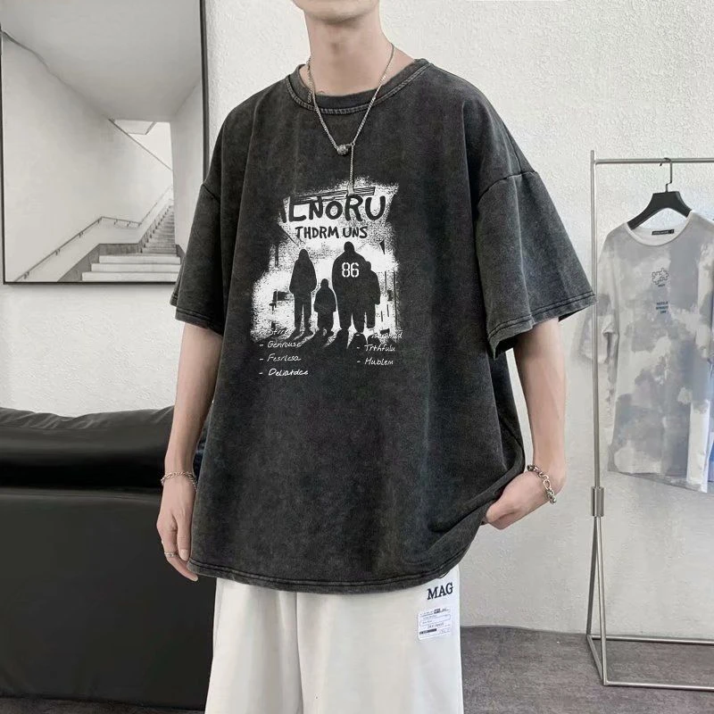 Man Vintage Oversized Old Short Sleeve Shirt Graphic T Shirt Women Hip Hop  Streetwear Women Harajuku T-shirt Clothes Loose Tee