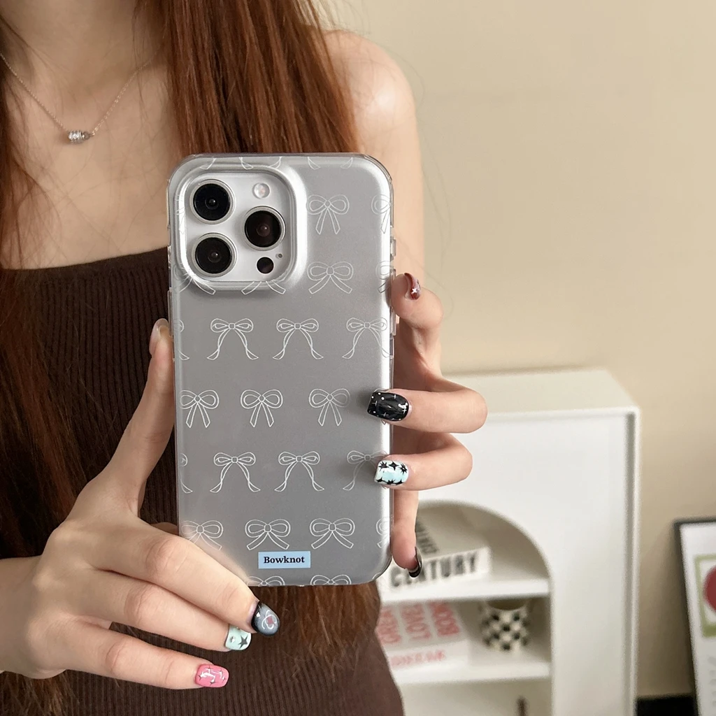 

Милый забавный полноэкранный чехол с бантом и серебряным противоударным защитным чехлом для телефона для iPhone 16, 15, 14 Pro Max