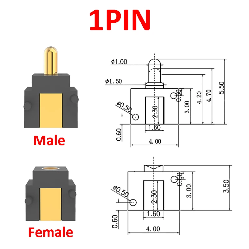 1PCS Pogo Pin Connector 2.5 MM Pitch Horizontal SMD Surface Mount 1/2/3 Pole Strip Spring-Loaded Male Female Target Pad