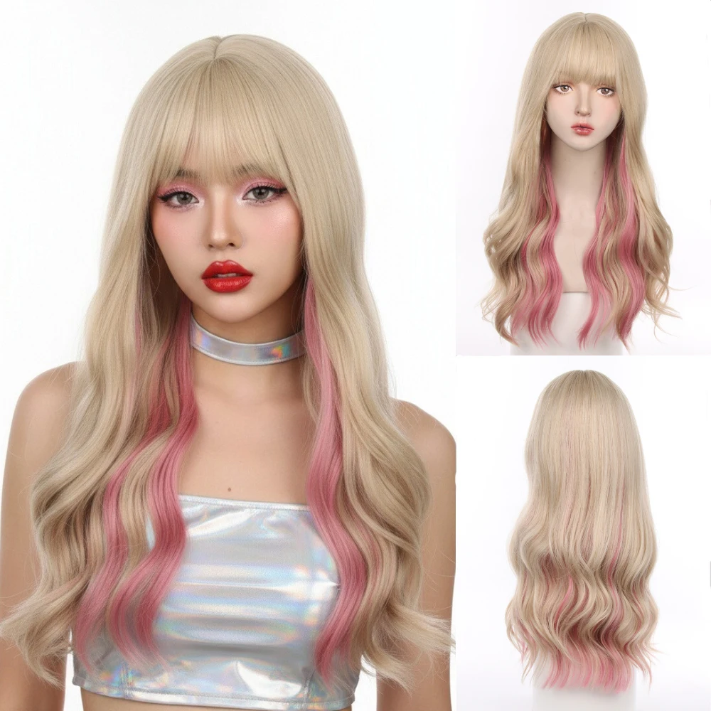 女性用 ロング ウェーブのかかった合成ウィッグ 耐熱スタイル コスプレ パーティー 日常着用