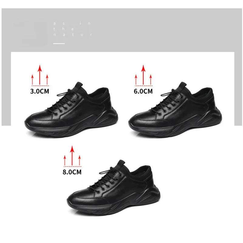 

New Platform Casual Lightweight Height Increase Taller Sport Shoes Man Fashion Flat /6 /8cm Elevator Shoes Leather Lift Sneakers